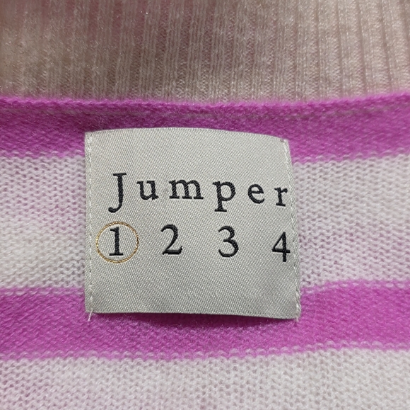 Jumper 1234 V-Neck Cashmere Sweater in Neon Pink Stripe Size Small - Picture 3 of 3